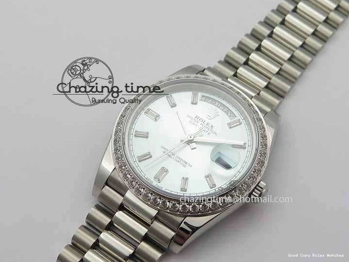 Best AAA Replica Sites 3699 BP Stylish SS Maker Best Ice SS On Bracelet Bezel Diamond ETA Day Blue 40mm Date Edition Dial 1228